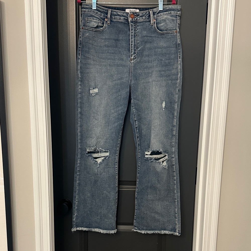 Arula High-Rise Distressed Straight Leg Jeans - Blue